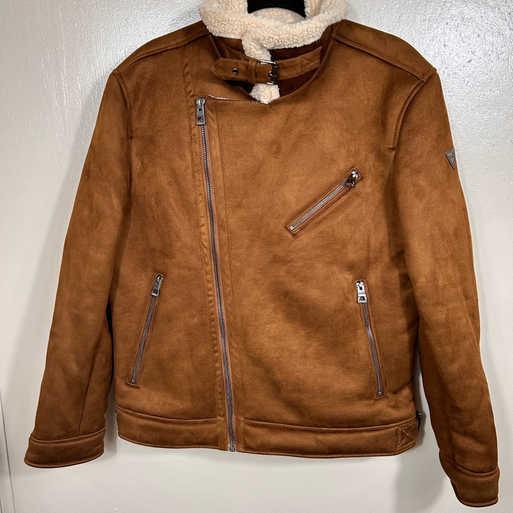 Guess Tan Suede Jacket with Shearling Collar